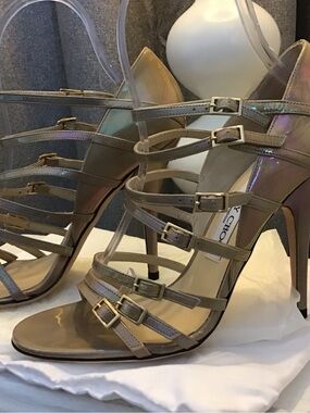 Jimmy Choo Iridescent Champagne Strappy Stiletto Sandals